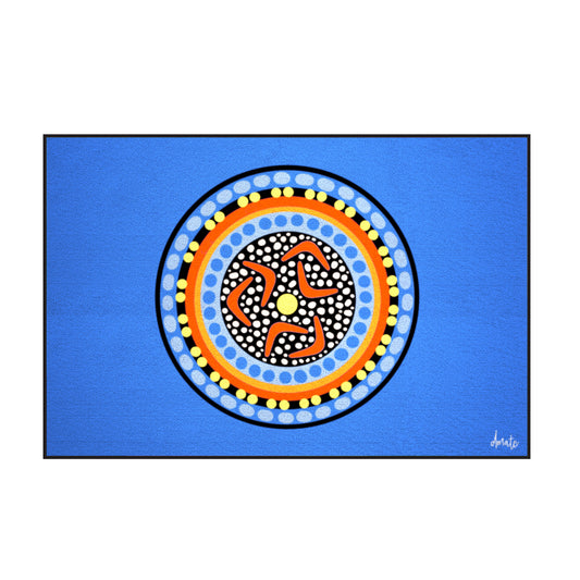 Australian Indigenous Classroom Mat - Yarning Circle Light Blue - 2m x 3m