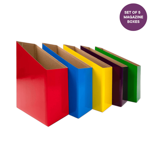 Set of 5 Colourful Magazine Holders, Boxes & Magazine Cardboard Storage | Bloom Classroom School Equipment & Supplies