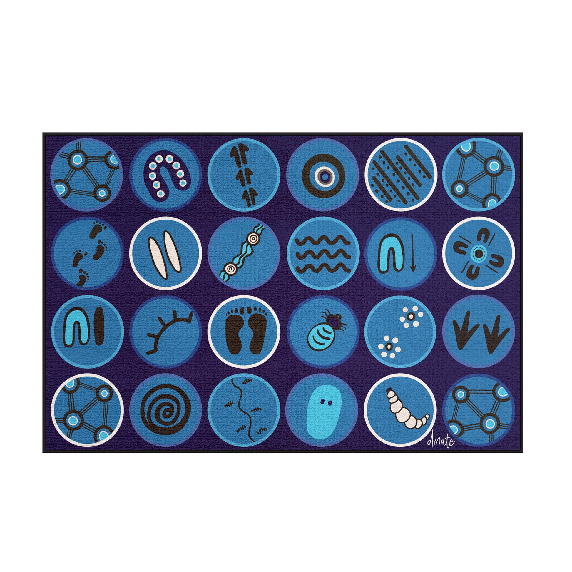 Indigenous Classroom Seating Mat - Traditional Symbols Blue (2m x 3m)