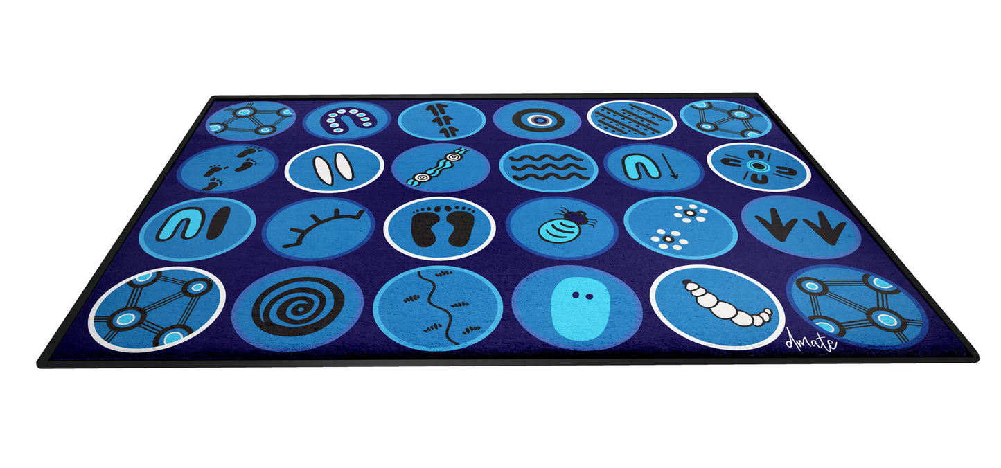 Indigenous Classroom Seating Mat - Traditional Symbols Blue (2m x 3m)